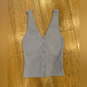 Madewell Women's Ribbed V-Neck Button-Up Top - Light Blue size medium